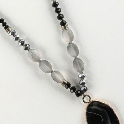 Natural Stone Pendant - Double Lucite Chain - Black Kaps PI2