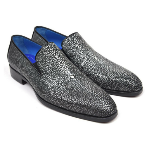 BlackKaps.com Black Kaps - Black & Gray Handcrafted Couture Stingray Loafers - Double Right