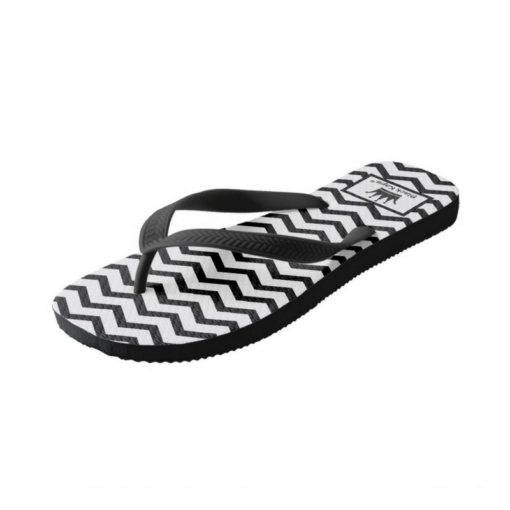 BlackKaps.com Black Kaps - Get Wavy - Black & White Slides - Wide Strap Flip Flops - Angle