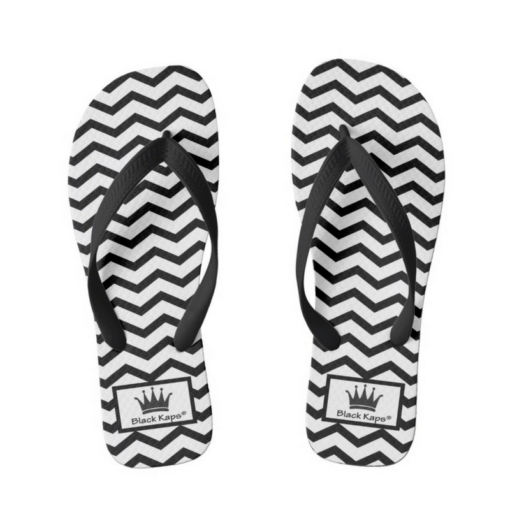BlackKaps.com Black Kaps - Get Wavy - Black & White Slides - Wide Strap Flip Flops - Front